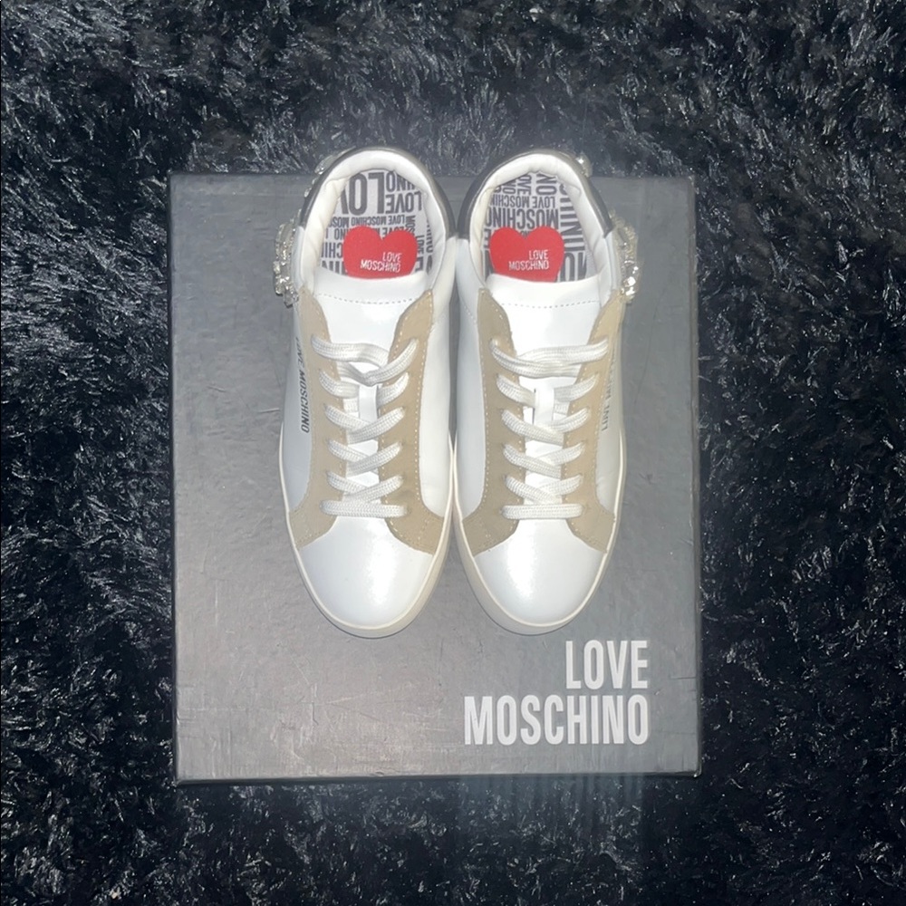 Love Moschino White and Tan Sneakers